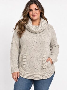 Cynthia Rowley XL Wool Blend Cowl Neck Sweater Oatmeal Beige
